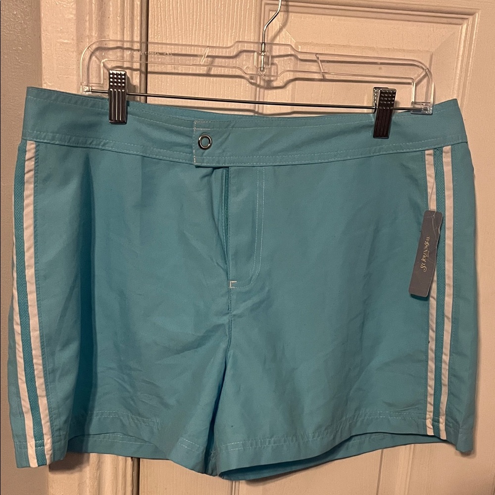 NWT St. John's Bay Medium Turquoise Athletic Shorts with White Stripes